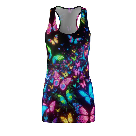 "Flaming Neon Butterfly Flutter". Neon Butterflies  Racerback Dress