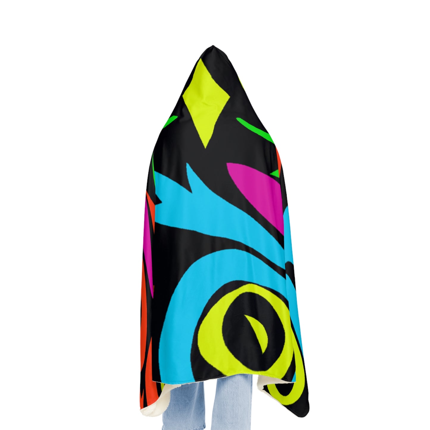 "Midnight Rainbow Illumination" - NEON Owls Art Hooded Snuggle Blanket