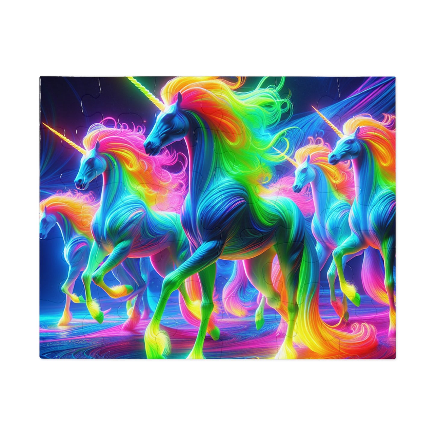'Neon Unisplash' - Neon Unicorns Puzzle 30, 110, 252, and 1000 Pieces