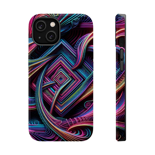 Fluxing Fractalvisage. Neon Trippy Infinity Patterns Premium Art Magsafe Magnet Tough IPhone 13 14 15 Pro Plus Max and Mini in Matte and Glossy Phone cases