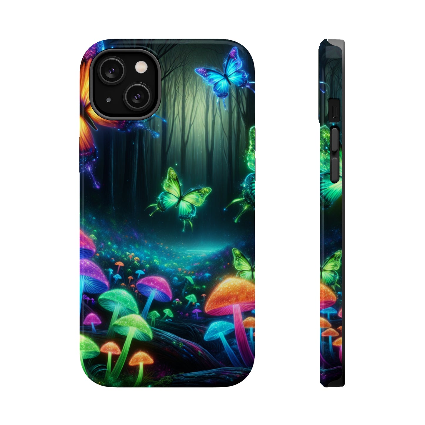 Neon Nocturne. Neon Butterflies and Mushrooms Premium Art Magsafe Magnet Tough IPhone 13 14 15 Pro Plus Max and Mini in Matte and Glossy Phone cases