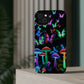 "Neon Burst Wonderland". Neon Butterflies and Mushrooms Premium Art Magsafe Magnet Tough IPhone 13 14 15 Pro Plus Max and Mini in Matte and Glossy Phone cases