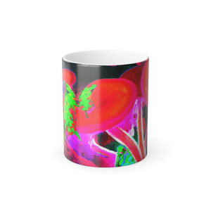 "Neon Rainbow Suite". Mushrooms & Butterflies 11oz Color Morphing Mug