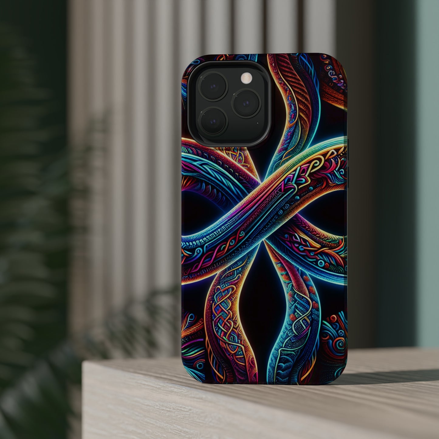 Vibrant Infinity Nocturne Neon Trippy Infinity Patterns Premium Art Magsafe Magnet Tough IPhone 13 14 15 Pro Plus Max and Mini in Matte and Glossy Phone cases