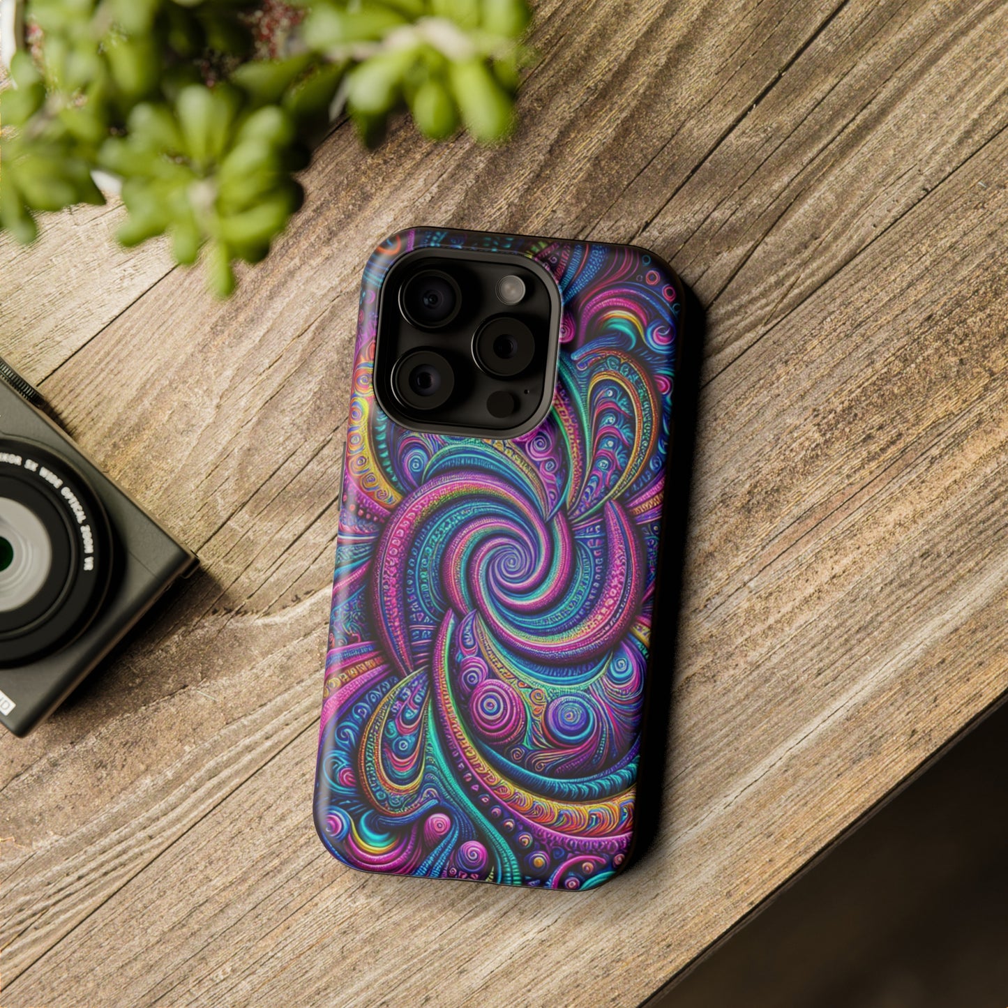 Cosmic Quasar Dreams. Neon Trippy Infinity Patterns Premium Art Magsafe Magnet Tough IPhone 13 14 15 Pro Plus Max and Mini in Matte and Glossy Phone cases