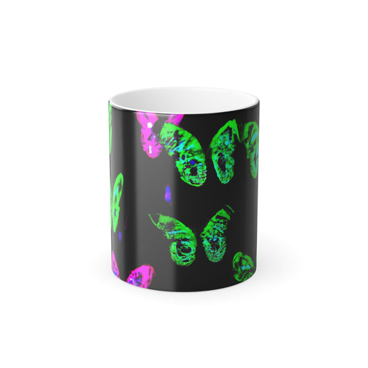 "Neon Splendor Flutter" Neon Butterflies 11oz Color Morphing Mug