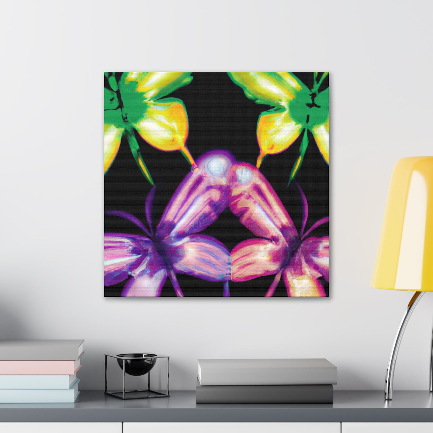 'Neon Flutter Skies' Neon Butterflies  Art Canvas