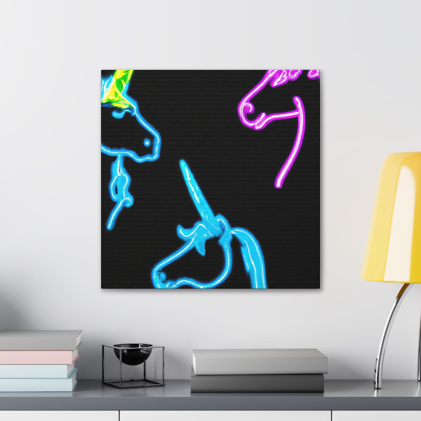 Vibrant Neon Fantasy NEON Unicorns Art Canvas