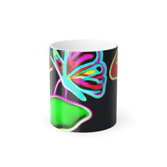 "Neon Dreamscape" Mushrooms & Butterflies 11oz Color Morphing Mug