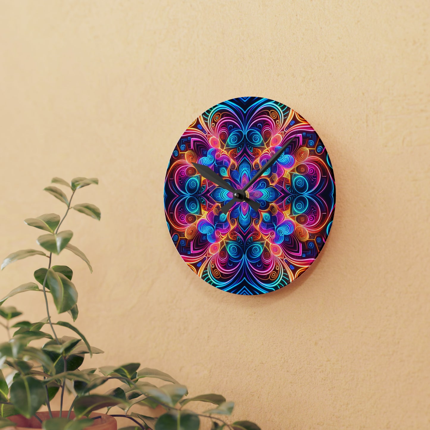 "Vibrant Neon Infinity" Infinity Patterns Art Acrylic Clock