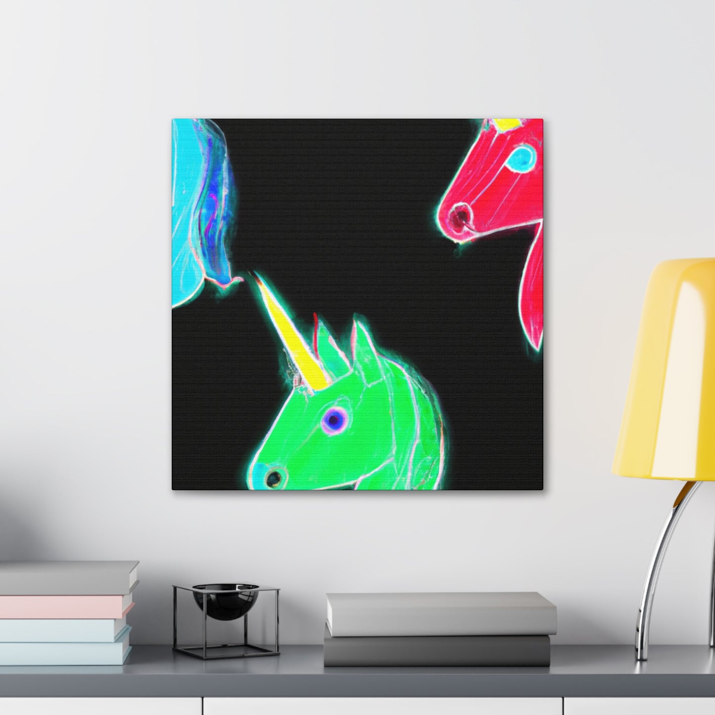 "Neon Rainbow Unicorn Cluster" NEON Unicorns Art Canvas