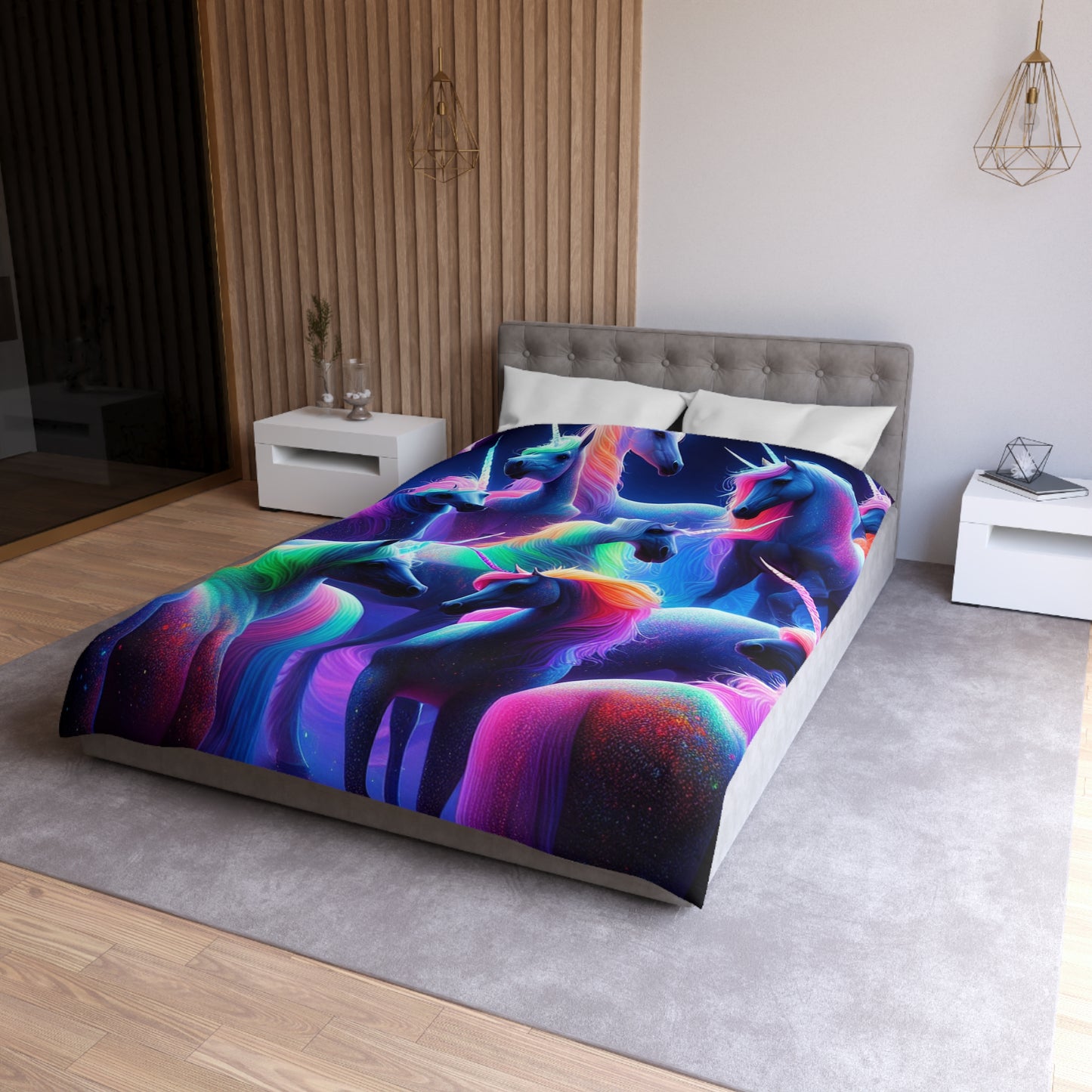 Ambrosius da Vinci - NEON Unicorns Microfiber Duvet Cover