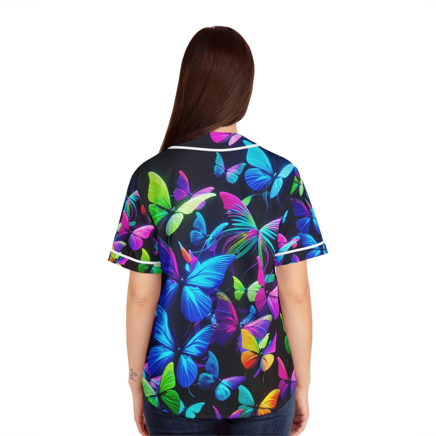 "Aurora's Neon Butterfly Dreamscape" Neon Butterflies Womans Jersey