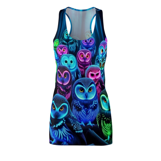 "Neon Night Watch" Neon Owls Racerback Dress
