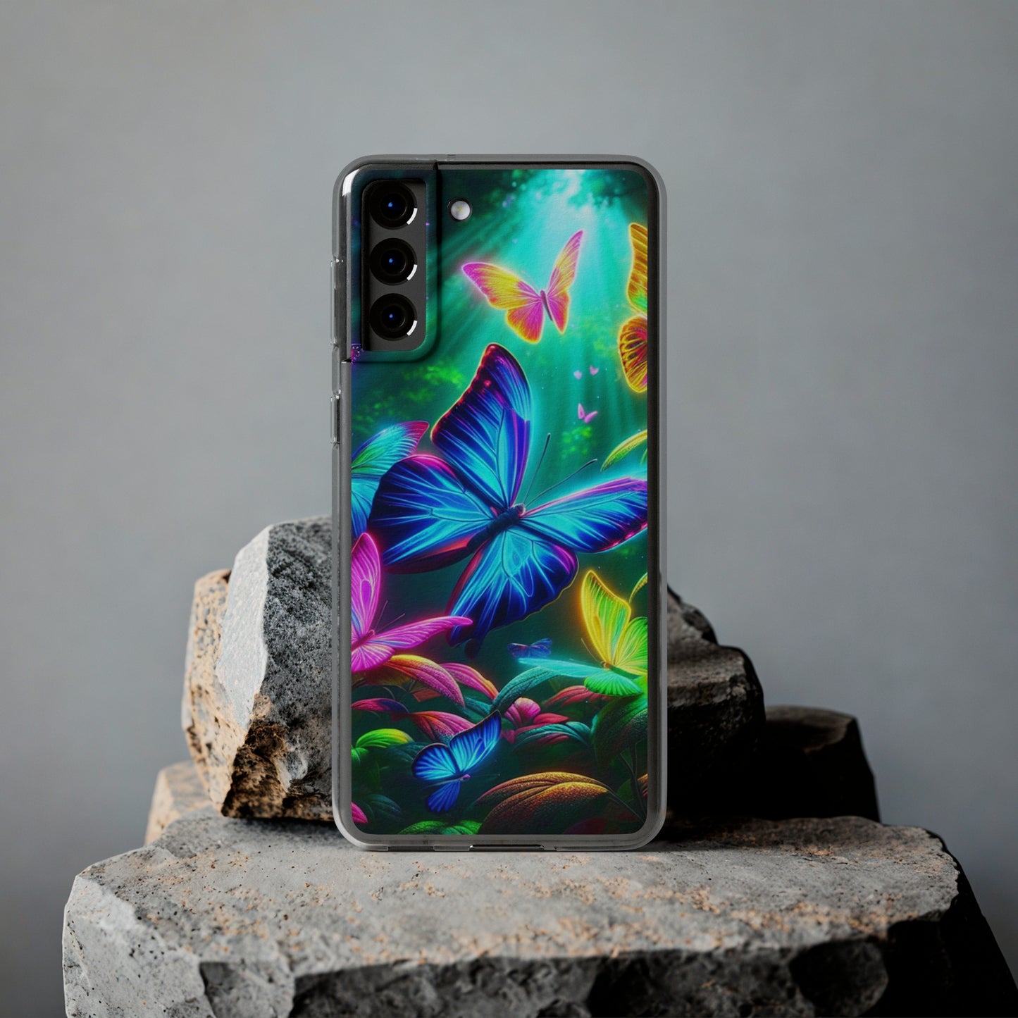 "Vivid Neon Flyaways" NEON Butterflies Art Polycarbonate Phone Case Samsung Galaxy s21 s22 Google Pixel 6 Iphone 11 12 13 14 Pro Max Mini Plus
