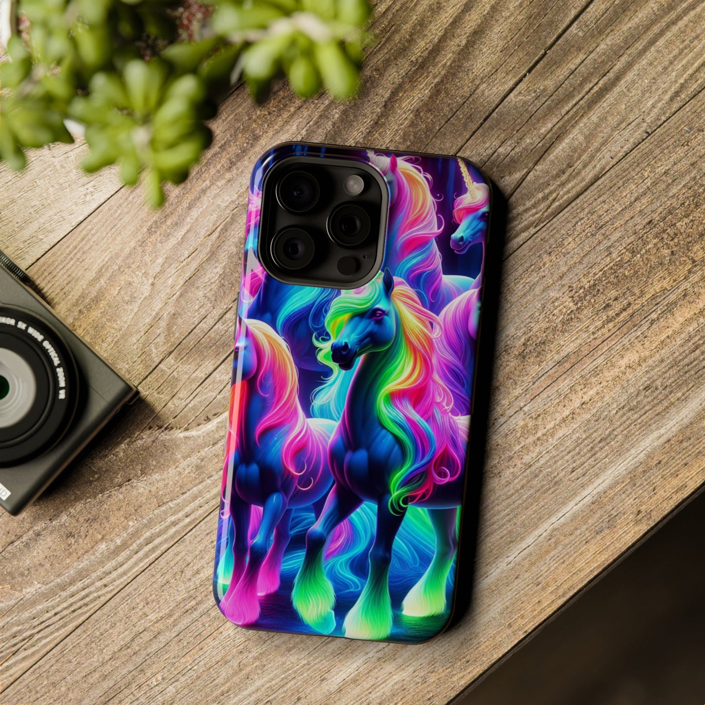Neon Magic Skies - Unicorn Gang. Neon Unicorns Premium Art Magsafe Magnet Tough IPhone 13 14 15 Pro Plus Max and Mini in Matte and Glossy Phone cases