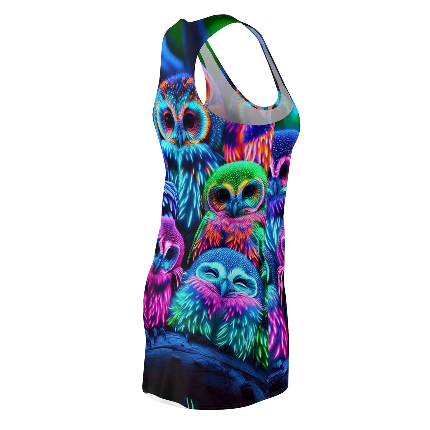"Rainbow Nocturne" Neon Owls Racerback Dress