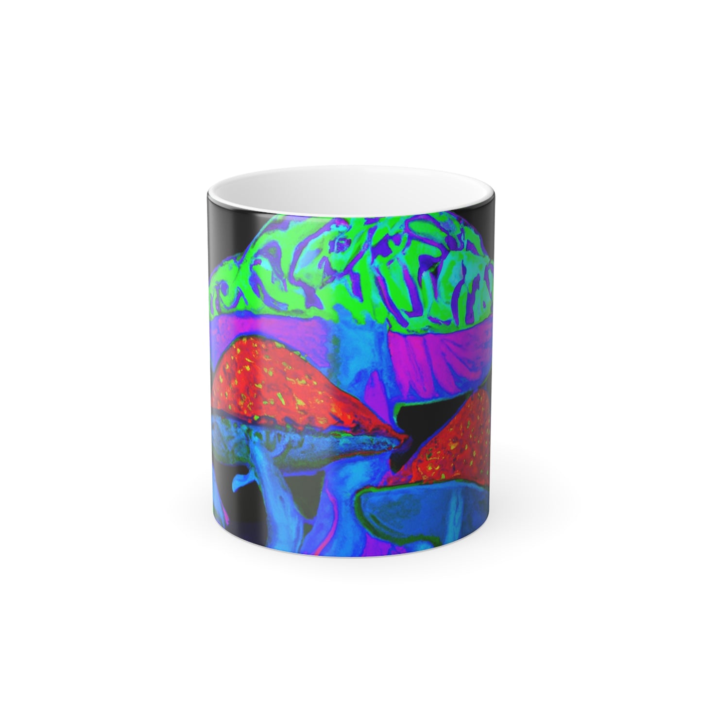 Neon Harmony Garden. Mushrooms & Butterflies 11oz Color Morphing Mug