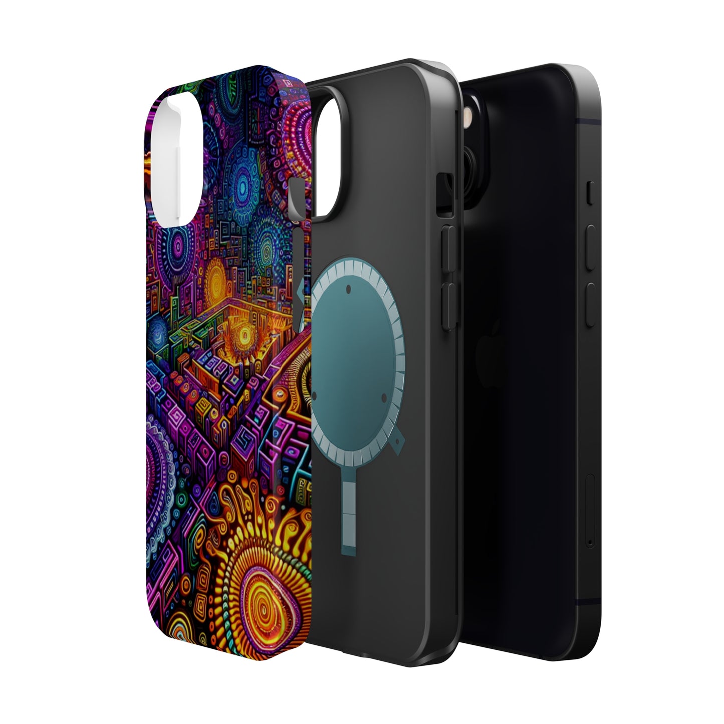 Vivid Voyage of Infinity Neon Splendor. Neon Trippy Infinity Patterns Premium Art Magsafe Magnet Tough IPhone 13 14 15 Pro Plus Max and Mini in Matte and Glossy Phone cases