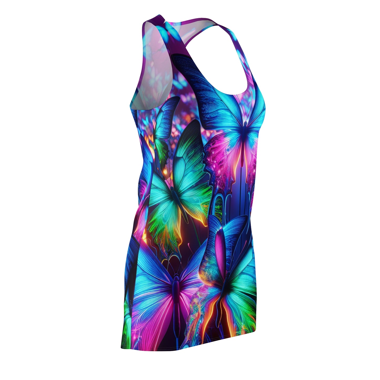 "Illuminated Nectar" Neon Butterflies  Racerback Dress