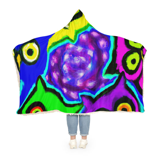 "Rainbow of Reveries" - NEON Owls Art Hooded Snuggle Blanket