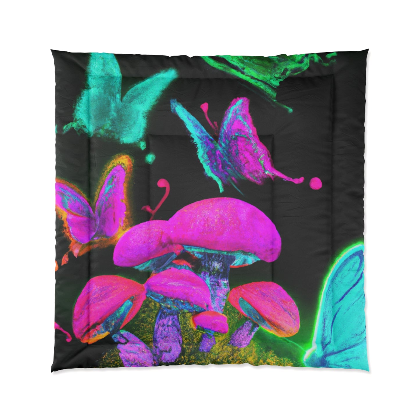 Neonescence. Butterflies & Mushrooms Comforter Blanket
