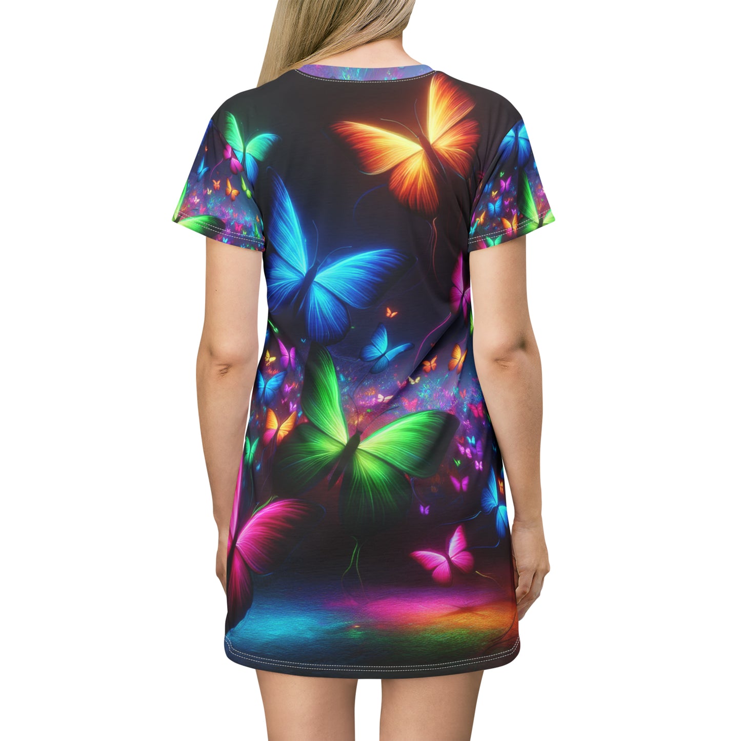 "Glowing Rainbow Butterflies" Neon Butterflies Womans T Shirt Dress