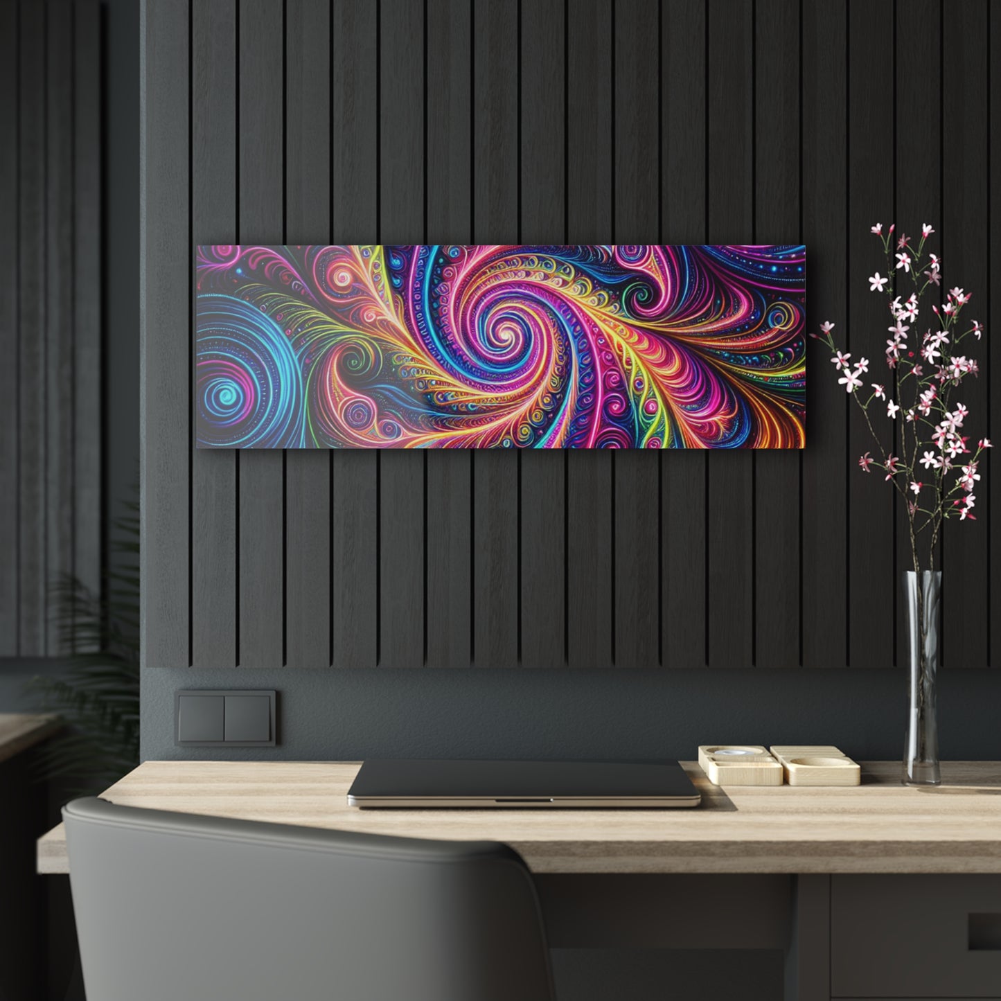 Electric Psychedelic Neon Vortex. Trippy infinity Pattern 1/4" Glossy Acrylic Art