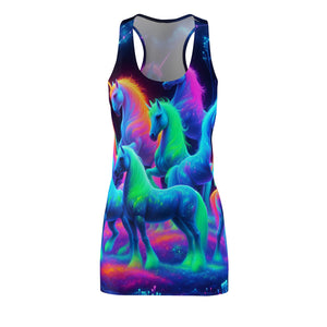 Neon Skyscape of Unicorns Neon Unicorns Racerback Dress