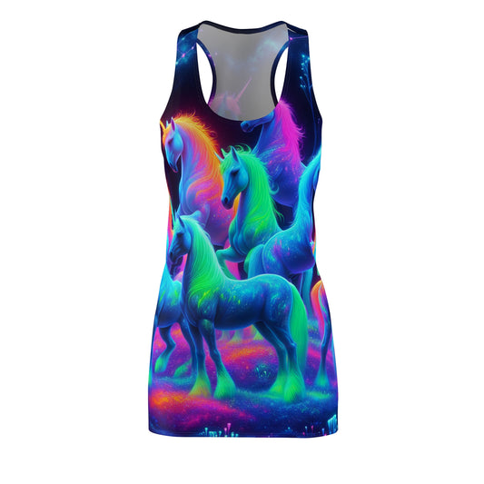 Neon Skyscape of Unicorns Neon Unicorns Racerback Dress