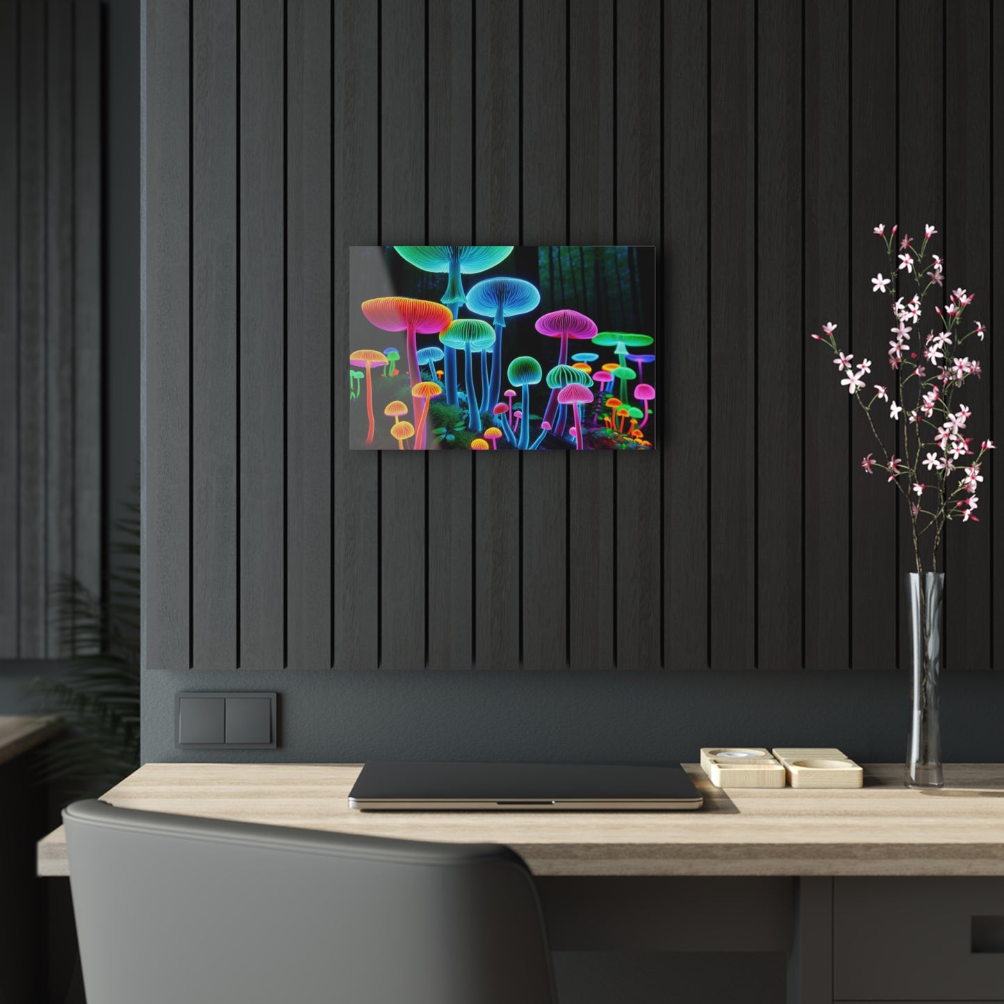 Neon Fungi Glow. Mushrooms 1/4" Glossy Acrylic Art