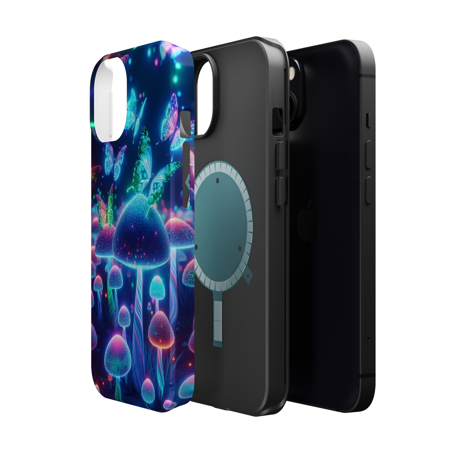 Neon Glitterbug Heaven. Neon Butterflies and Mushrooms Premium Art Magsafe Magnet Tough IPhone 13 14 15 Pro Plus Max and Mini in Matte and Glossy Phone cases
