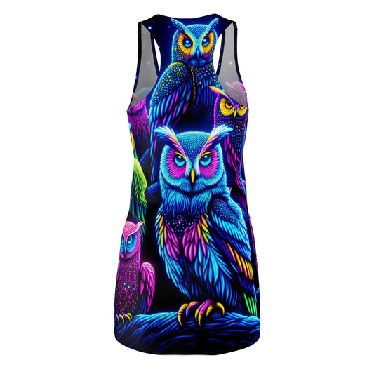 "Neon Nocturne" Neon Owls Racerback Dress