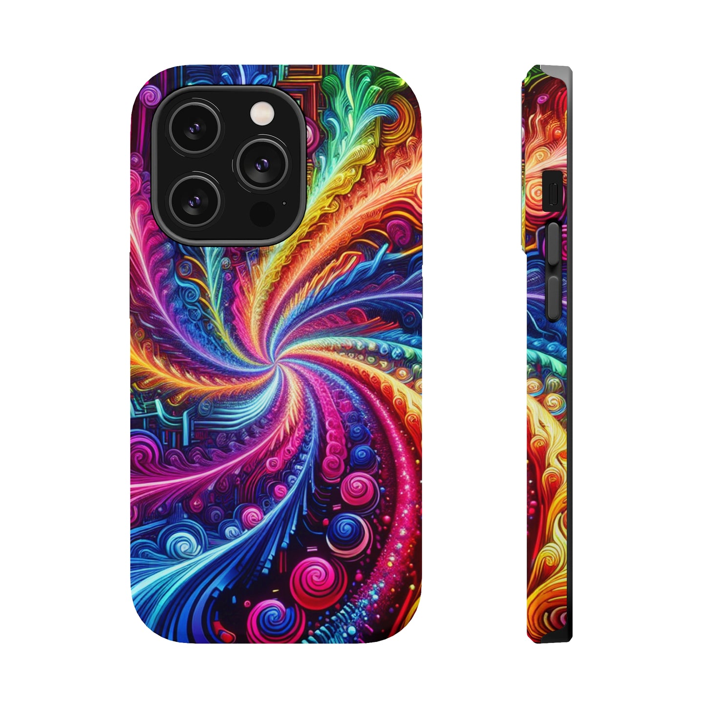 Infinite Neon Ravelry. Neon Trippy Infinity Patterns Premium Art Magsafe Magnet Tough IPhone 13 14 15 Pro Plus Max and Mini in Matte and Glossy Phone cases