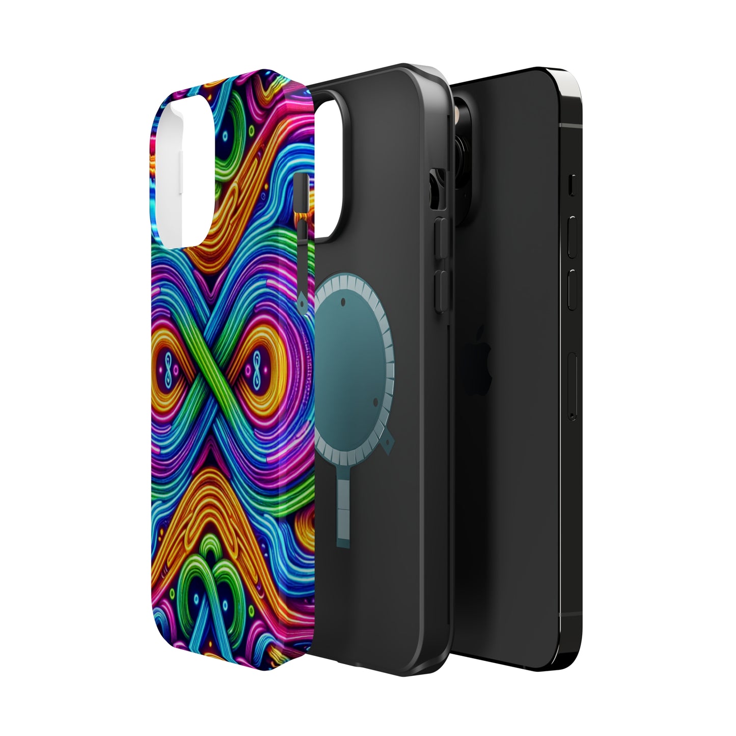 Cosmic Neon Infinity Spectacular. Neon Trippy Infinity Patterns Premium Art Magsafe Magnet Tough IPhone 13 14 15 Pro Plus Max and Mini in Matte and Glossy Phone cases