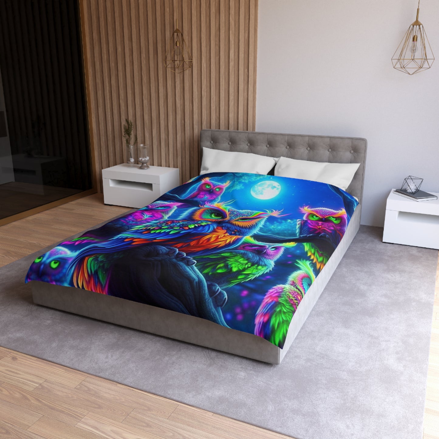 Giovanna de'Ravelo - NEON Owls Microfiber Duvet Cover