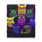 "Owls in Neon Splendor" - NEON Owls Art Sherpa Blanket