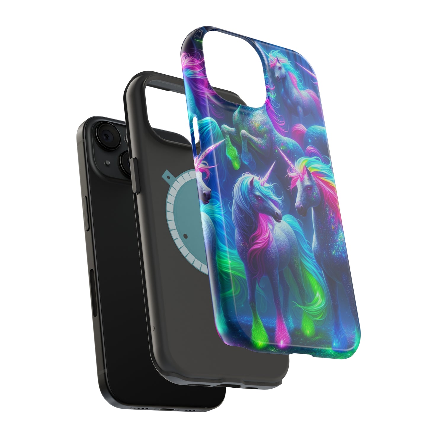 Vivid Dreamscape of Neon Unicorns Neon Unicorns Premium Art Magsafe Magnet Tough IPhone 13 14 15 Pro Plus Max and Mini in Matte and Glossy Phone cases