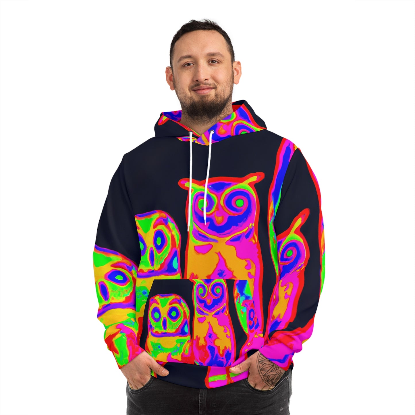Neon Nighthoots. - NEON Owls AOP Hoodie
