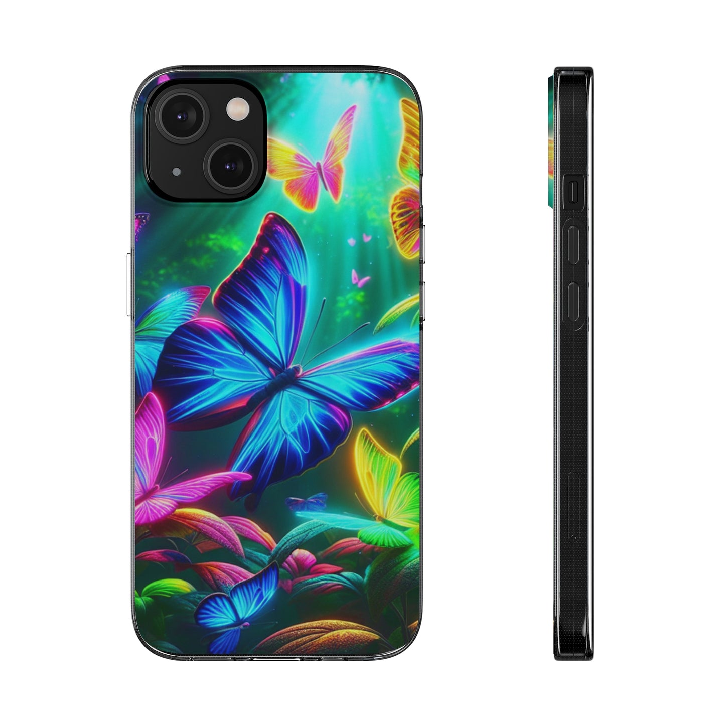 "Vivid Neon Flyaways" NEON Butterflies Art Polycarbonate Phone Case Samsung Galaxy s21 s22 Google Pixel 6 Iphone 11 12 13 14 Pro Max Mini Plus