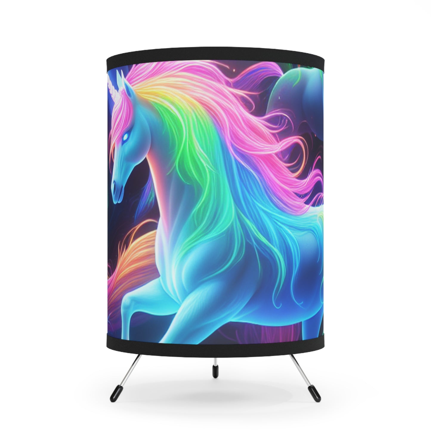 "Neon Rainbow Splendor" - NEON Unicorns Art Tripod Lamp