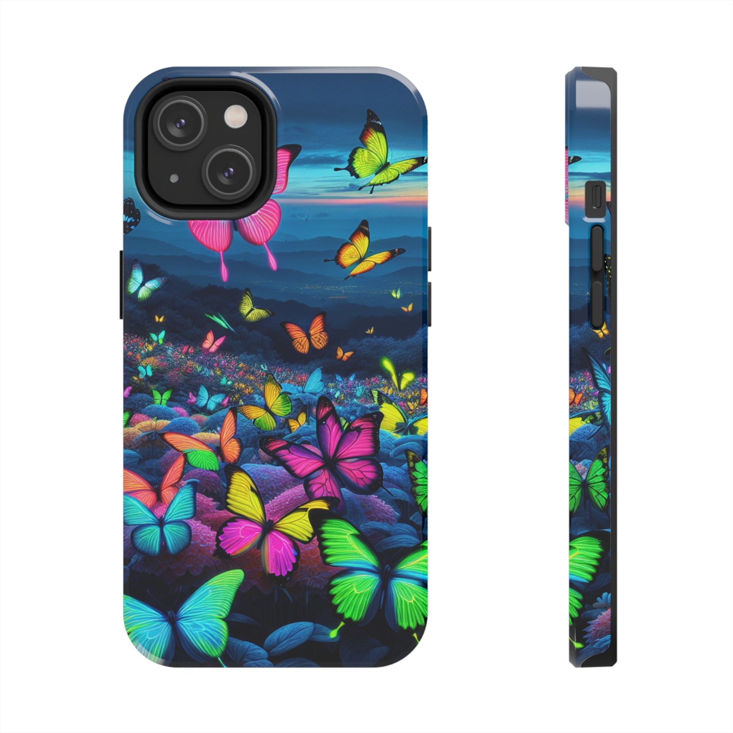 "Neon Flight Spectacle" NEON Butterflies Tough Phone Case Iphone 6 7 8 9 10 11 12 13 14 SE X XR XS Pro Max Mini Plus