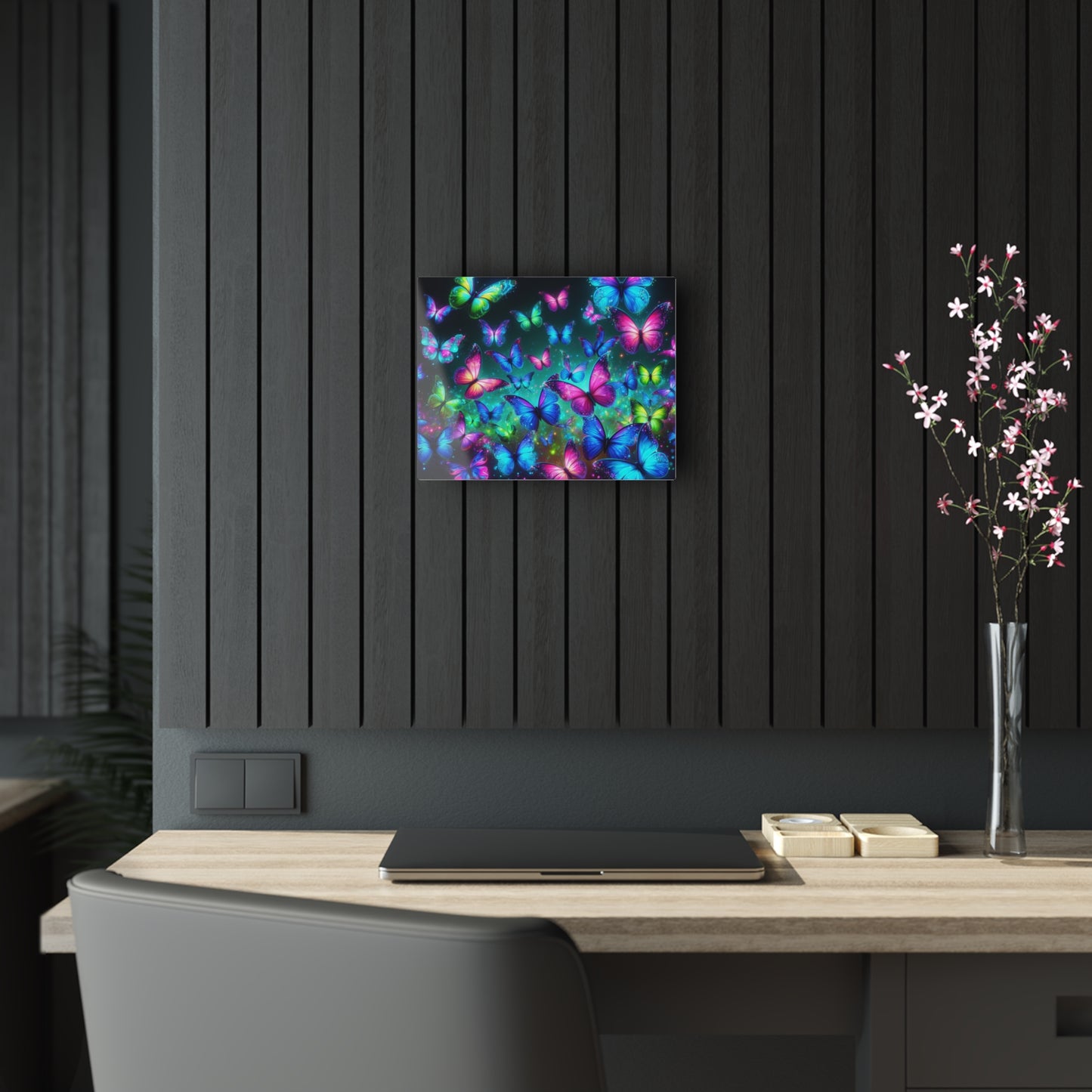 "Glowing Prismatic Butterflies" NEON Butterflies Art 1/4" Glossy Acrylic Art