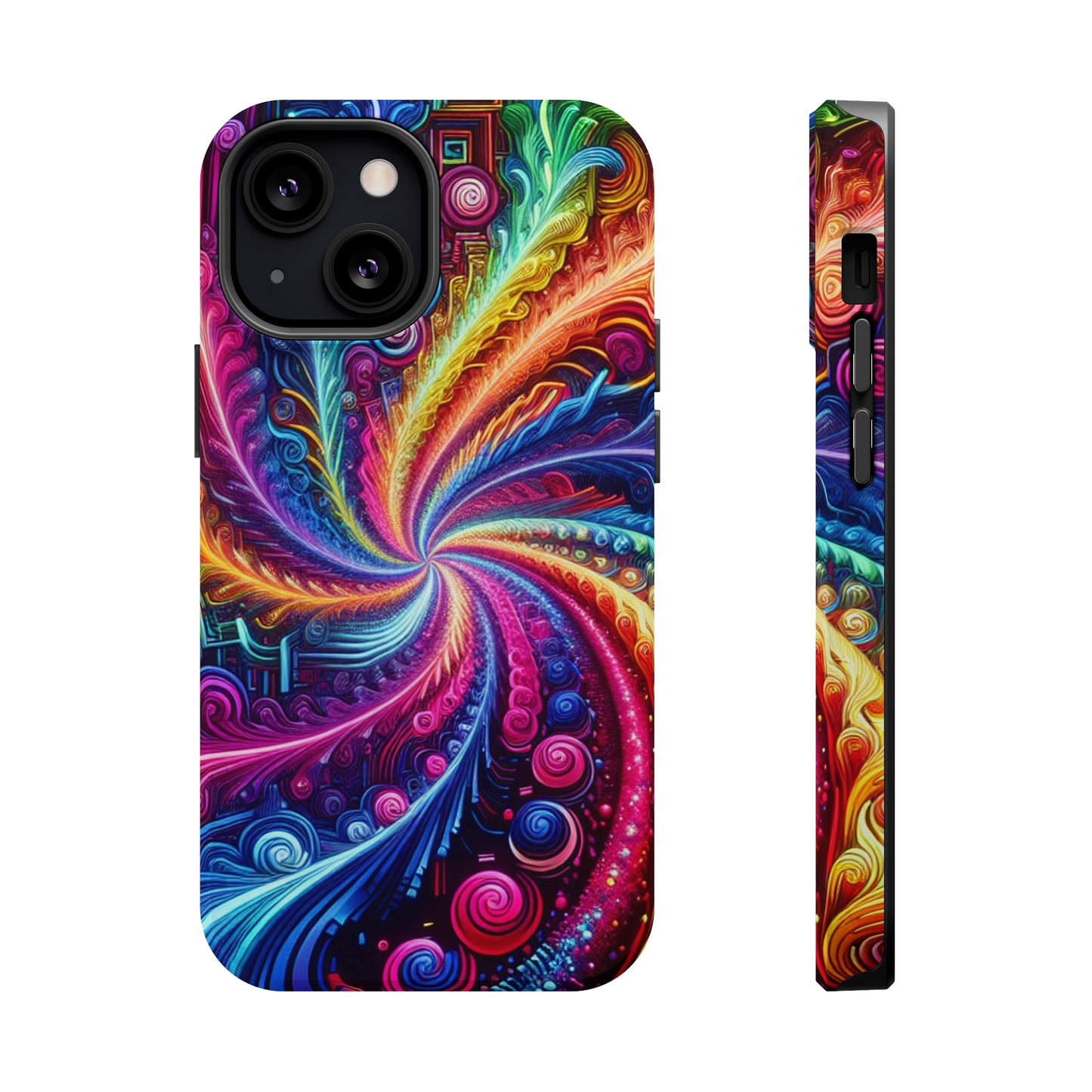 Infinite Neon Ravelry. Neon Trippy Infinity Patterns Premium Art Magsafe Magnet Tough IPhone 13 14 15 Pro Plus Max and Mini in Matte and Glossy Phone cases