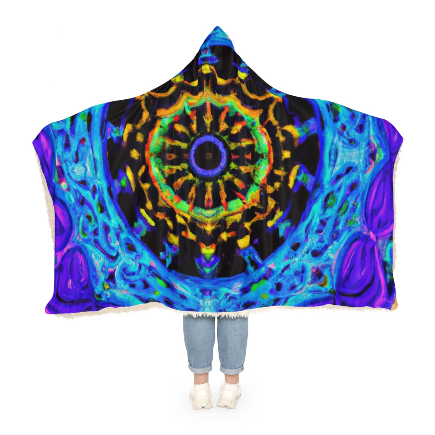 "The Neverending Rainbow" - NEON Infinity Patterns Art Hooded Snuggle Blanket