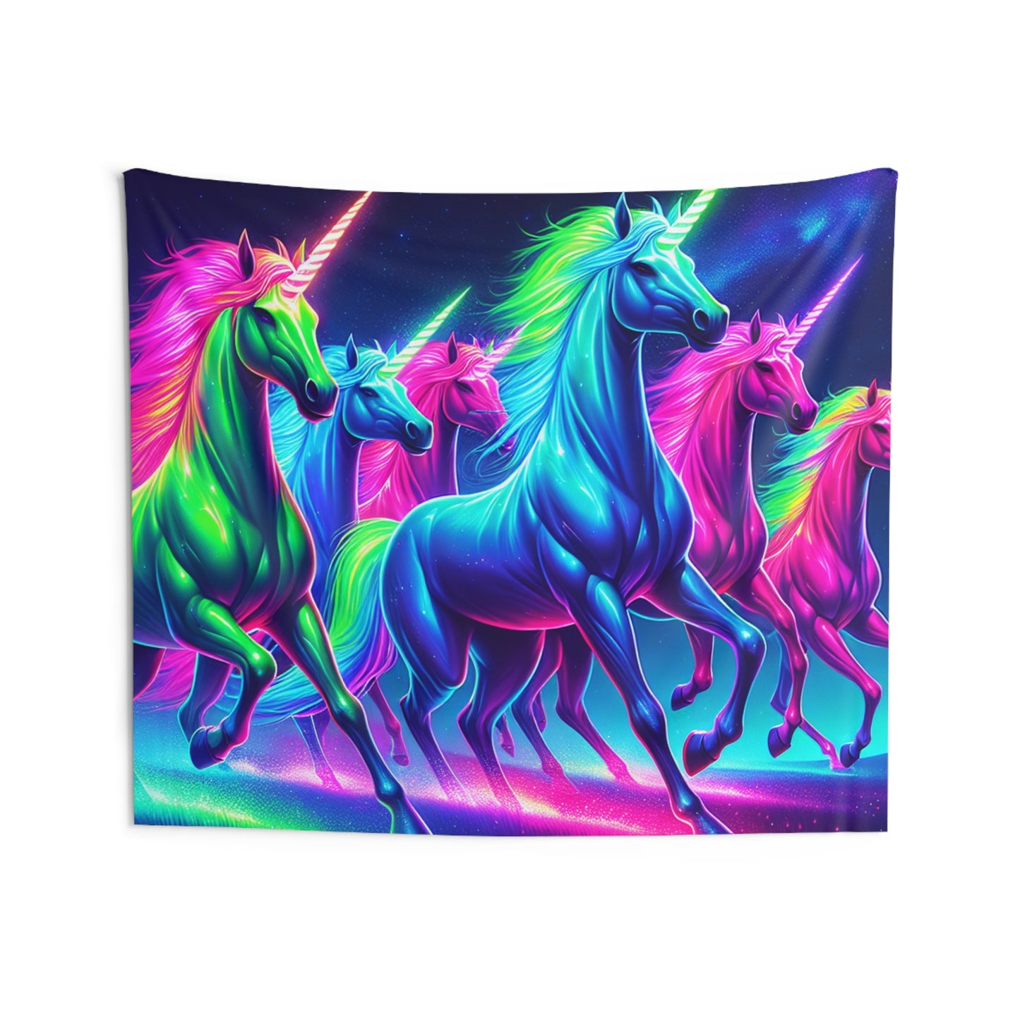 "Neon Unicorn Congregation" NEON Unicorns Art Tapestry
