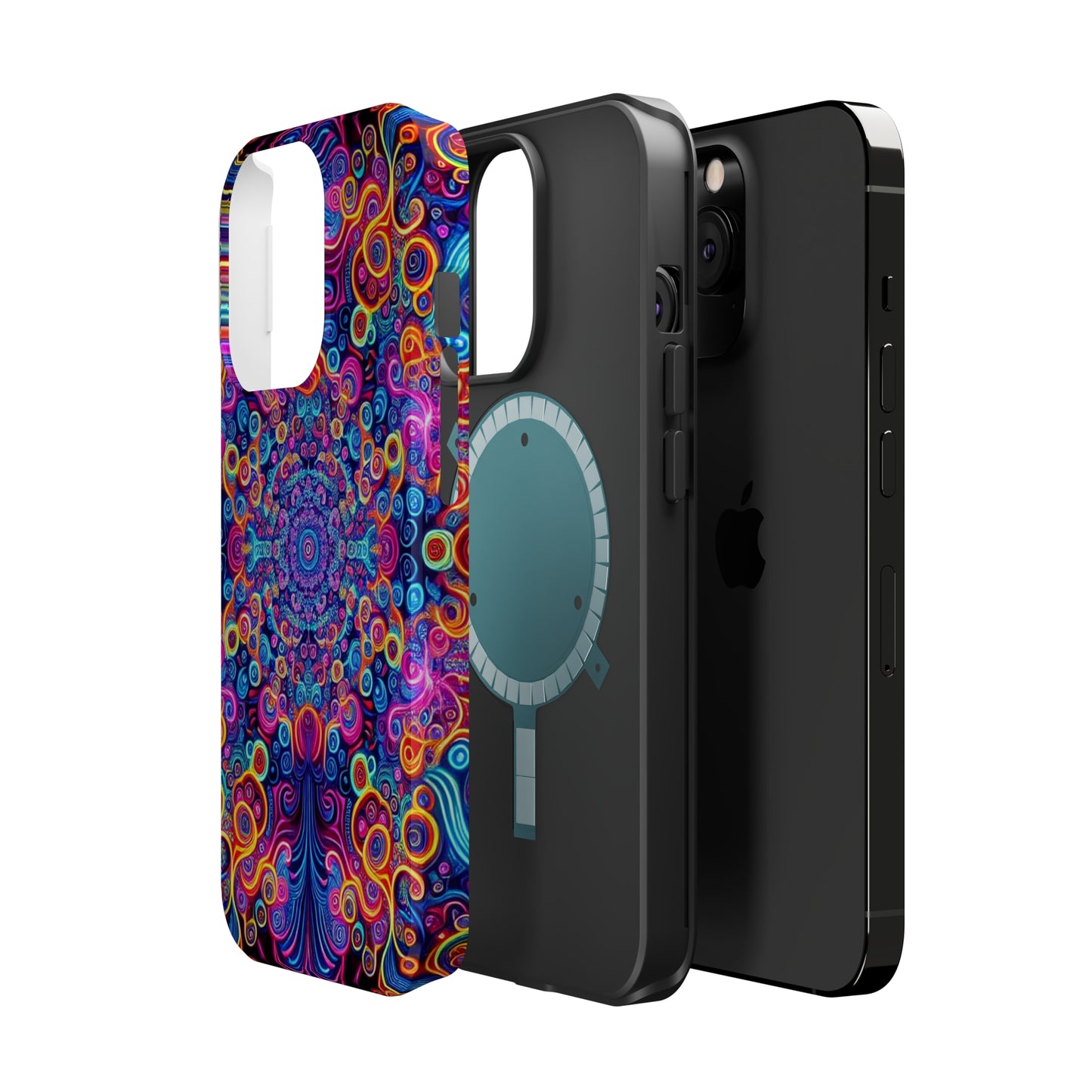 Vibrant Infinity Aurora. Neon Trippy Infinity Patterns Premium Art Magsafe Magnet Tough IPhone 13 14 15 Pro Plus Max and Mini in Matte and Glossy Phone cases