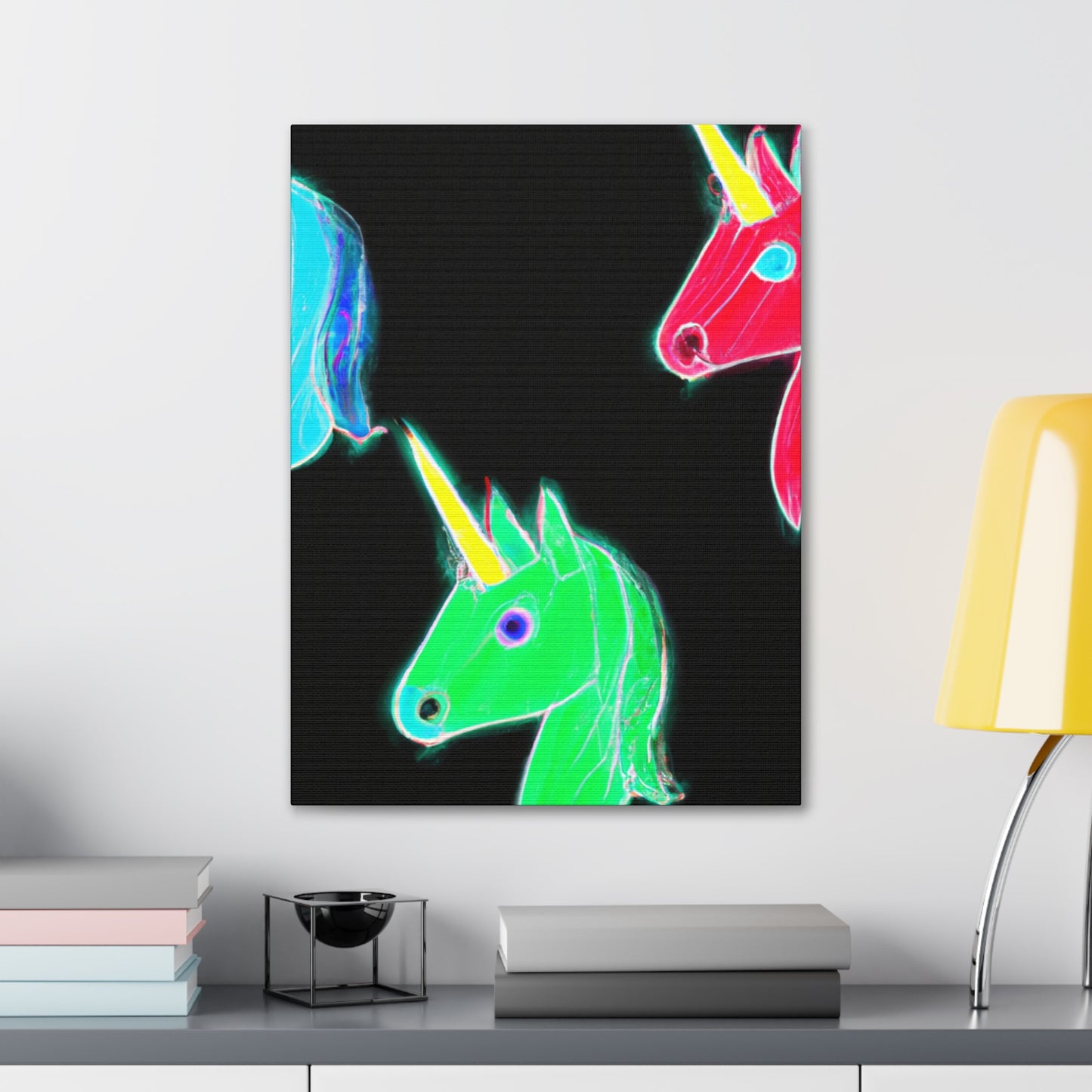 "Neon Rainbow Unicorn Cluster" NEON Unicorns Art Canvas