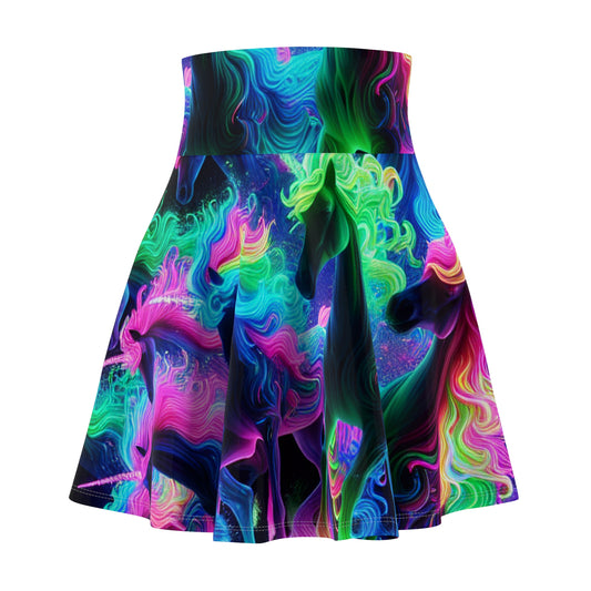 "Glowing Manicorn Rainbow Rush" -NEON Unicorns Woman' Skater Skirt
