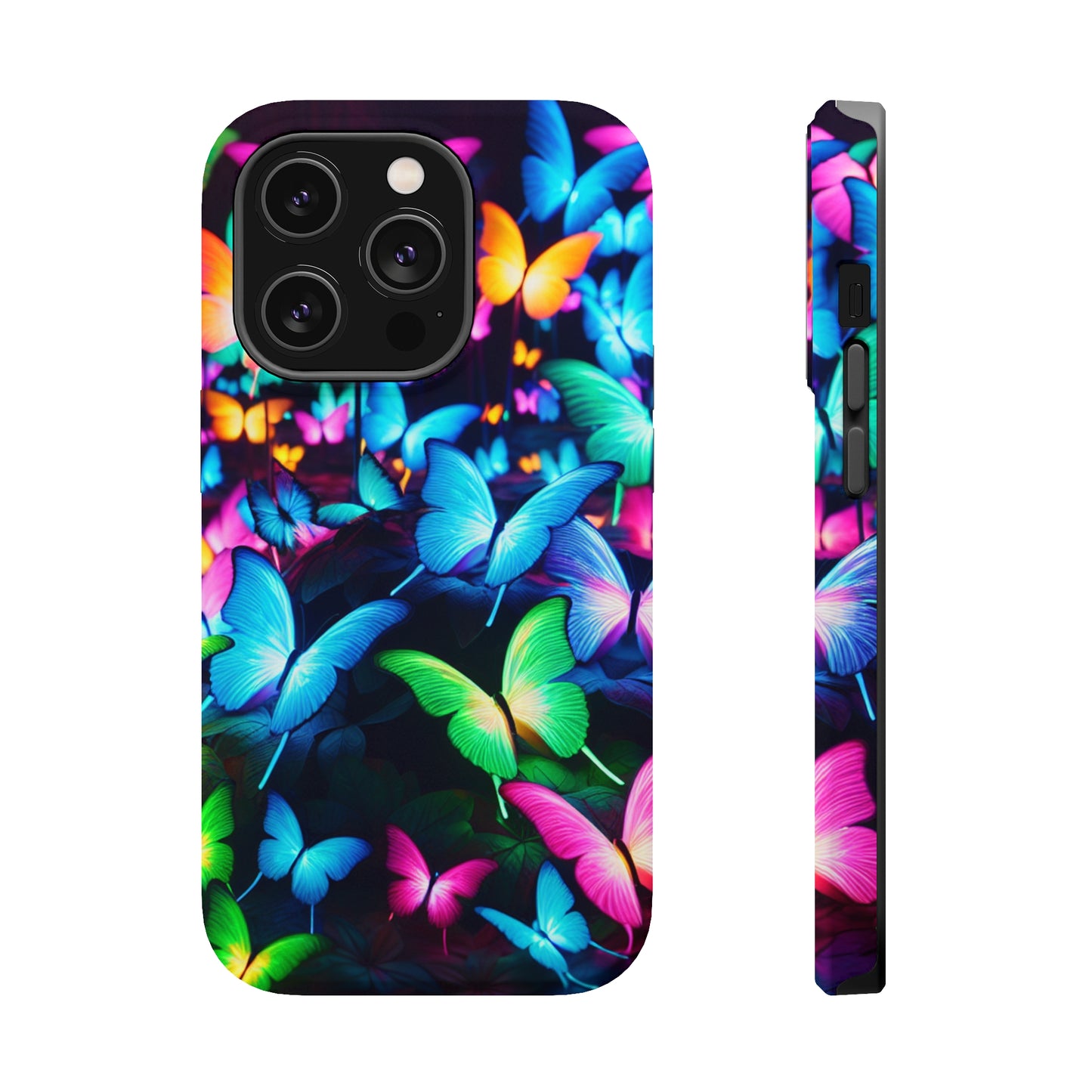 "Neon Butterfly Luridrainbow". Neon Butterflies Premium Art Magsafe Magnet Tough IPhone 13 14 15 Pro Plus Max and Mini in Matte and Glossy Phone cases